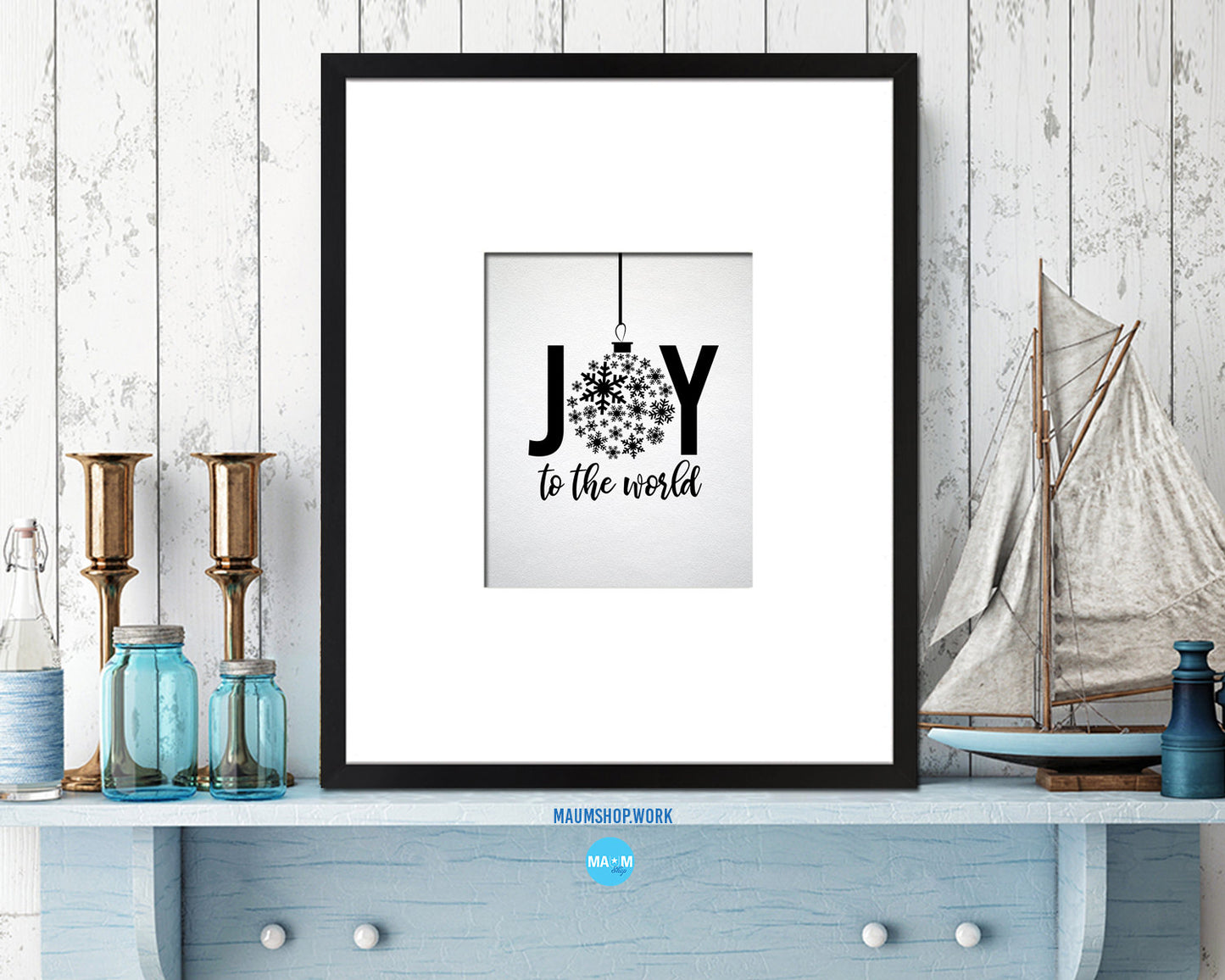 Joy to the world Holiday Season Gifts Wood Framed Print Home Decor Wall Art