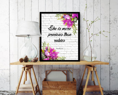 She is more precious than rubies, Proverbs 3:5 Quote Framed Print Home Decor Wall Art Gifts