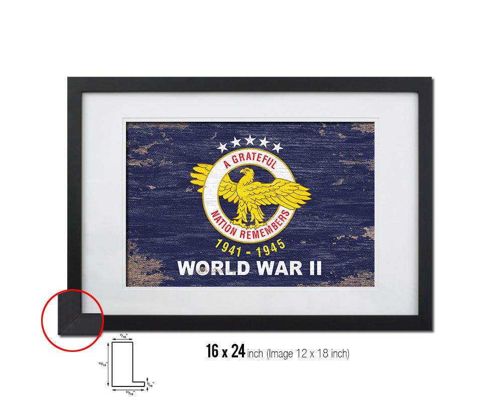 World War 2 Shabby Chic Military Flag Framed Print Decor Wall Art Gifts