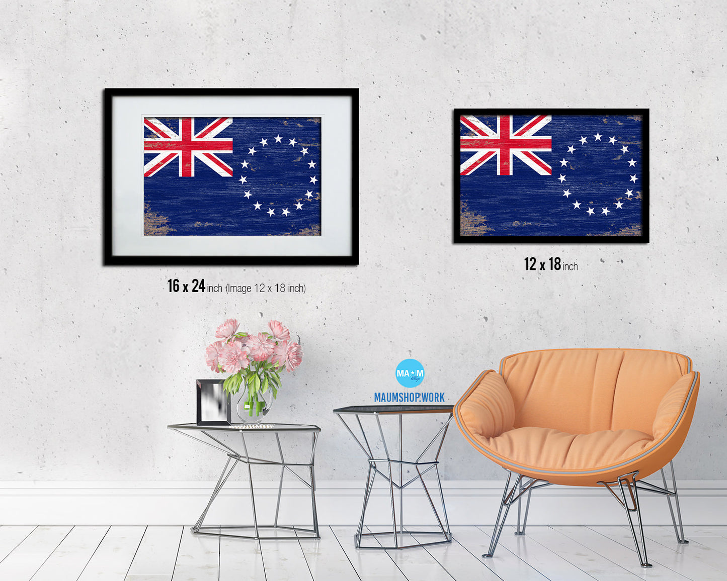Cook Islands Shabby Chic Country Flag Wood Framed Print Wall Art Decor Gifts