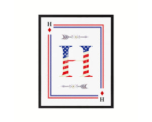 Letter H Custom Monogram Decks Diamond American Flag Framed Print Wall Art Decor Gifts