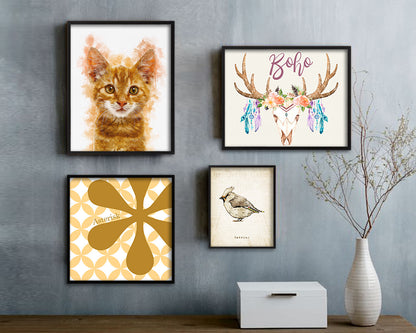 Red Little Cat Kitten Portrait Framed Print Pet Home Decor Custom Watercolor Wall Art Gifts