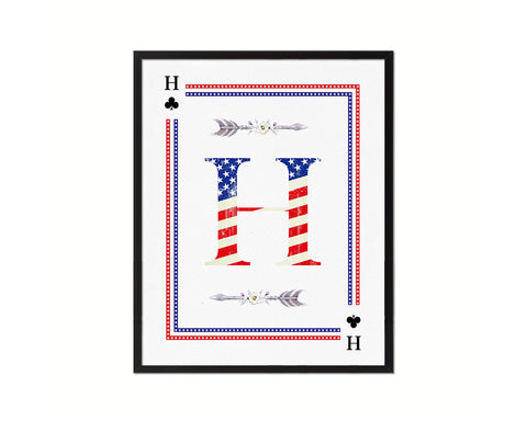 Letter H Custom Monogram Card Decks Clover American Flag Framed Print Wall Art Decor Gifts