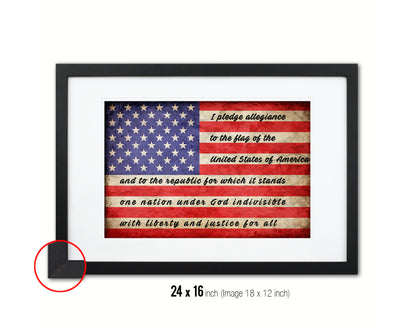 The Pledge of Allegiance American Vintage Military Flag Framed Print Art