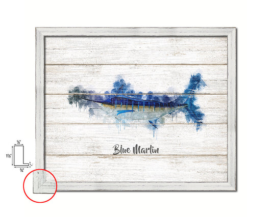 Blue Marlin Fish Framed Prints Modern Restaurant Sushi Bar Watercolor Wall Art Decor