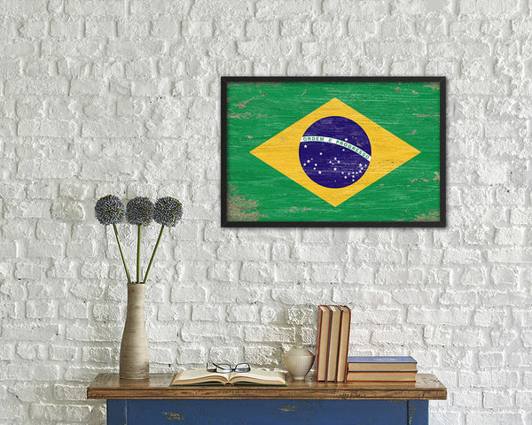 Brazil Shabby Chic Country Flag Wood Framed Print Wall Art Decor Gifts