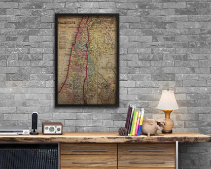 Palestine Israel Jerusalem Vintage Map Wood Framed Print Art Wall Decor Gifts