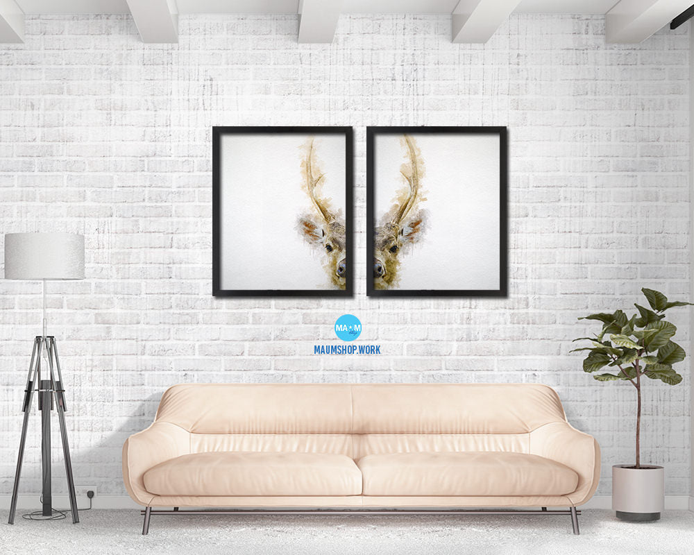 Deer Animal Painting Print Framed Art Home Wall Decor Gifts