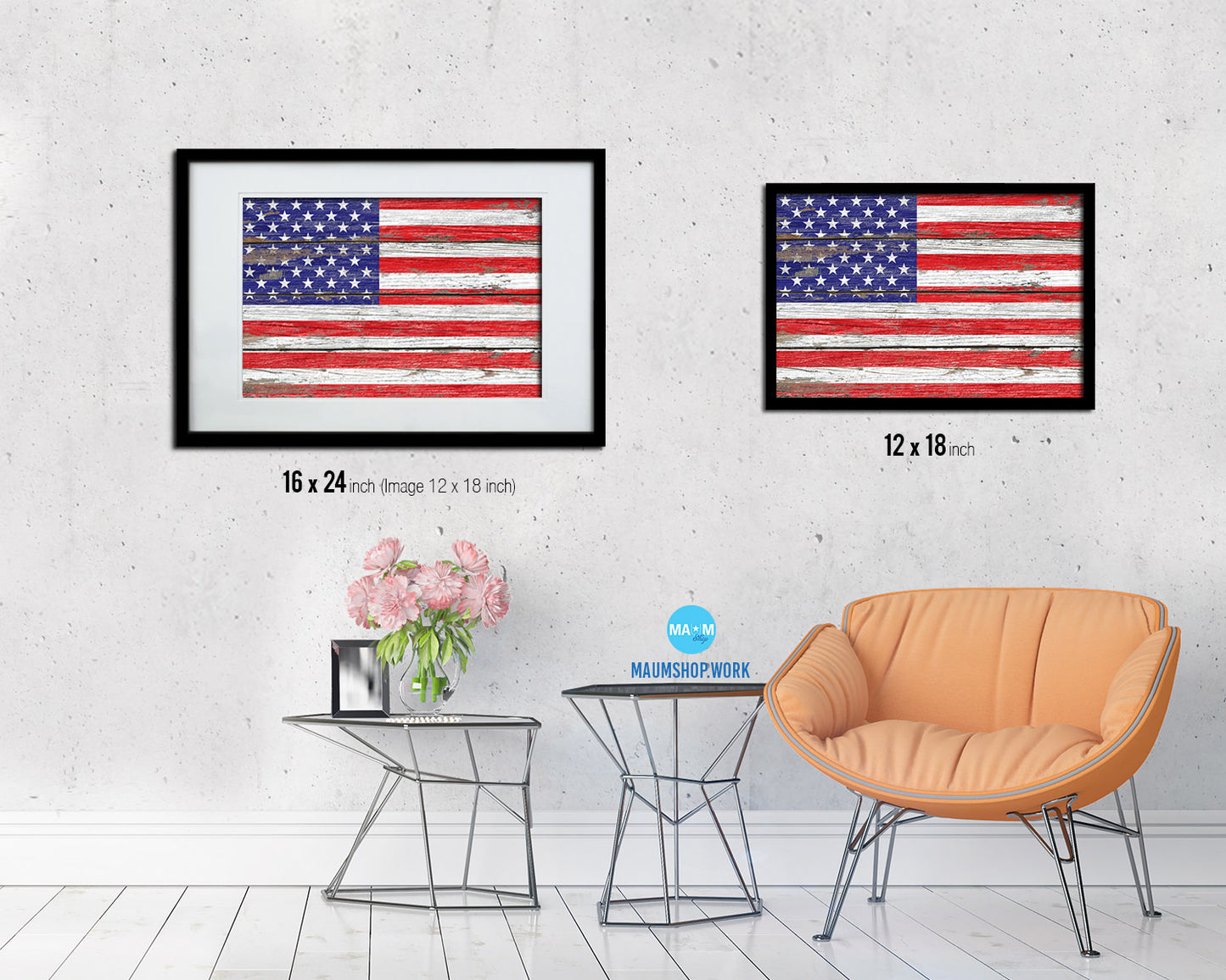 USA Country Wood Rustic National Flag Wood Framed Print Wall Art Decor Gifts