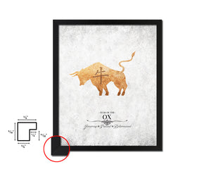 Ox Chinese Zodiac Character Black Framed Art Paper Print Wall Art Decor Gifts, White