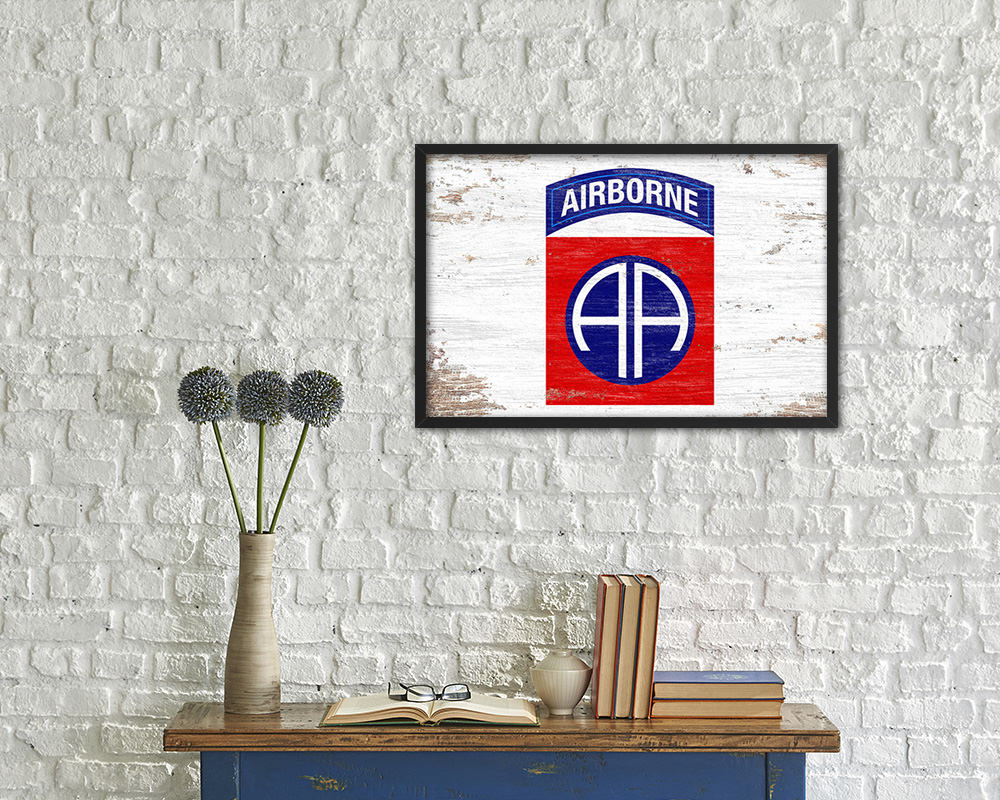 US Army 82nd Airborne Shabby Chic Military Flag Framed Print Decor Wall Art Gifts