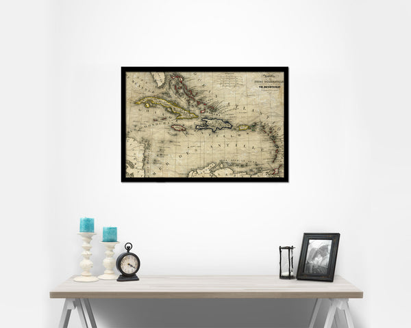 West Indies and Caribbean 1846 Historical Map Framed Print Art Wall Decor Gifts