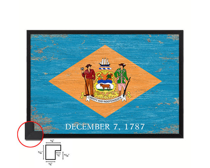 Delaware State Shabby Chic Flag Wood Framed Paper Print  Wall Art Decor Gifts
