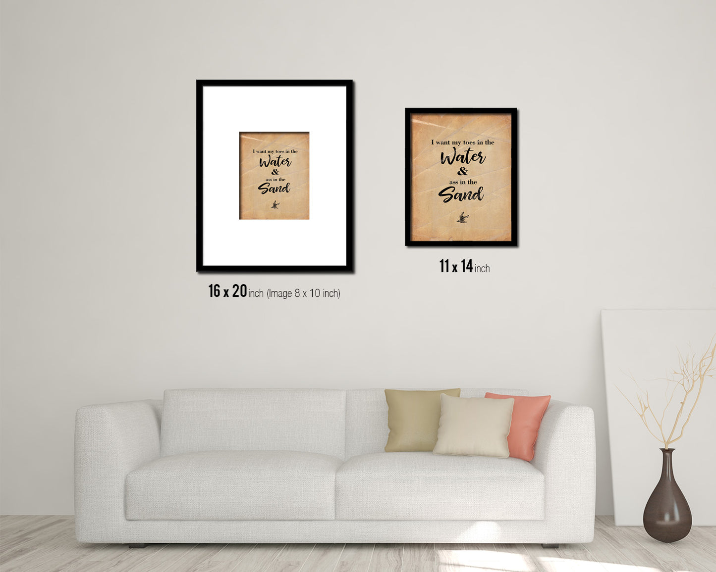 I want my toes in the water in the sand Quote Paper Artwork Framed Print Wall Decor Art