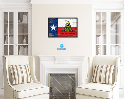 Gadsden Don't Tread On Me Texas State Shabby Chic Military Flag Framed Print Art