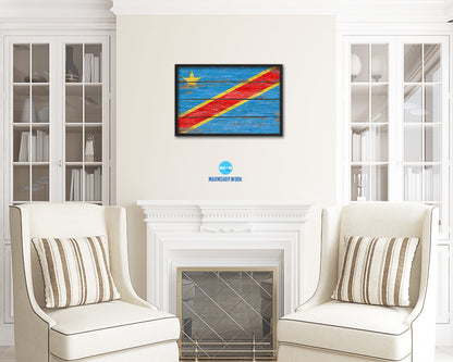Congo Democratic Republic Country Wood Rustic National Flag Wood Framed Print Wall Art Decor Gifts