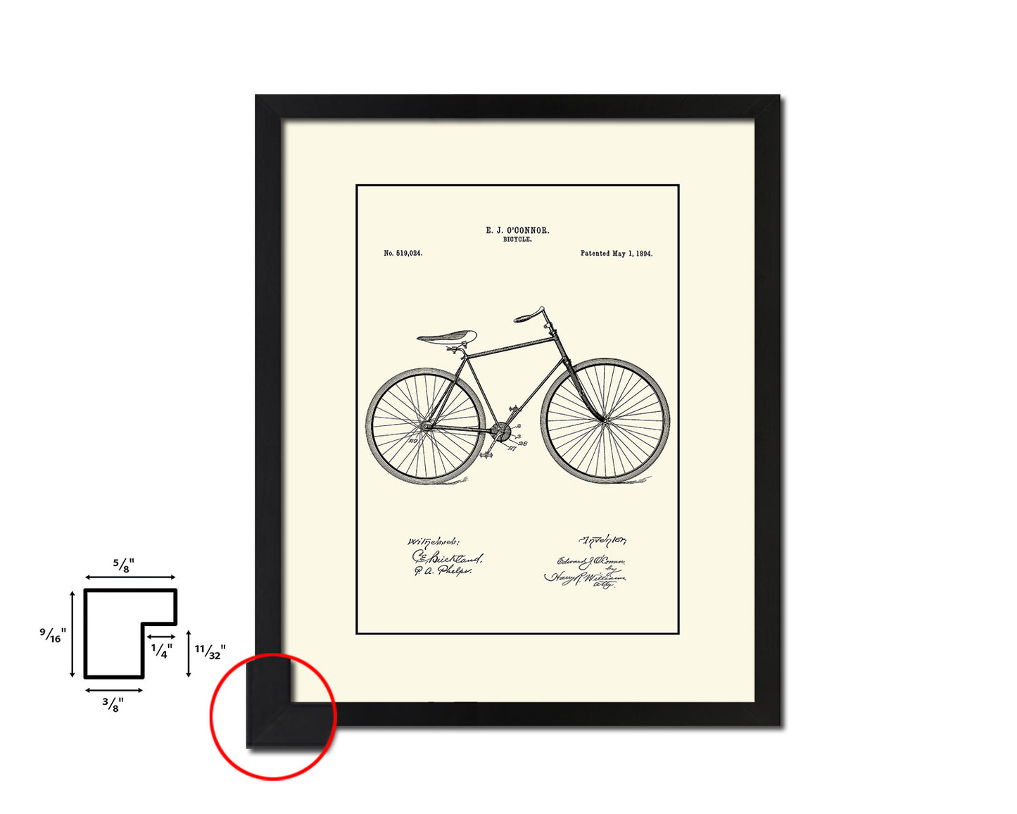 Vehicle Bicycle Vintage Patent Artwork Black Frame Print Wall Art Decor Gifts