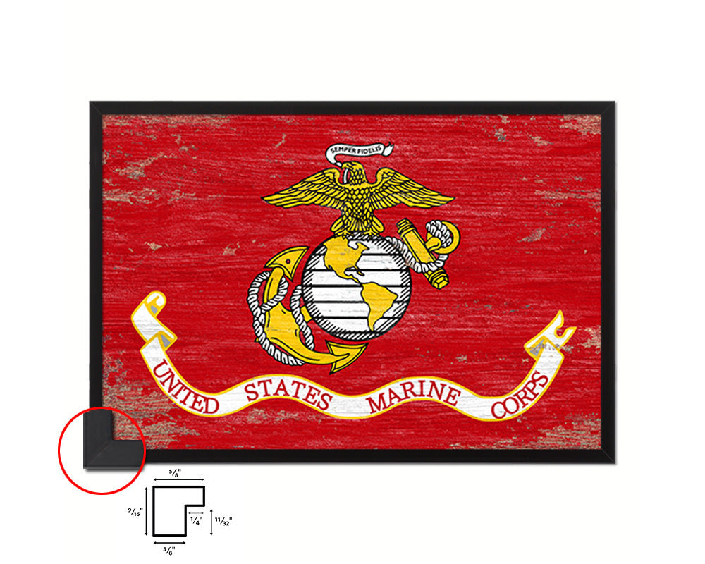 US Marine Corps Shabby Chic Military Flag Framed Print Decor Wall Art Gifts