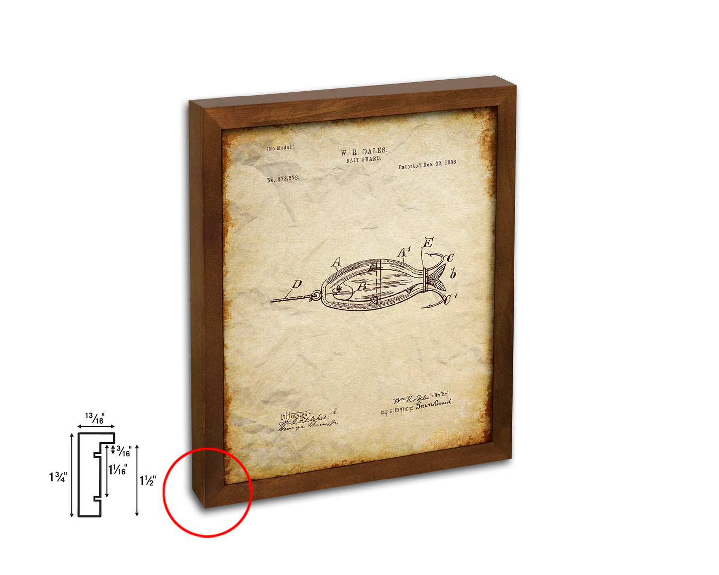 Bait Guard Fishing Vintage Patent Artwork Walnut Frame Print Wall Art Decor Gifts