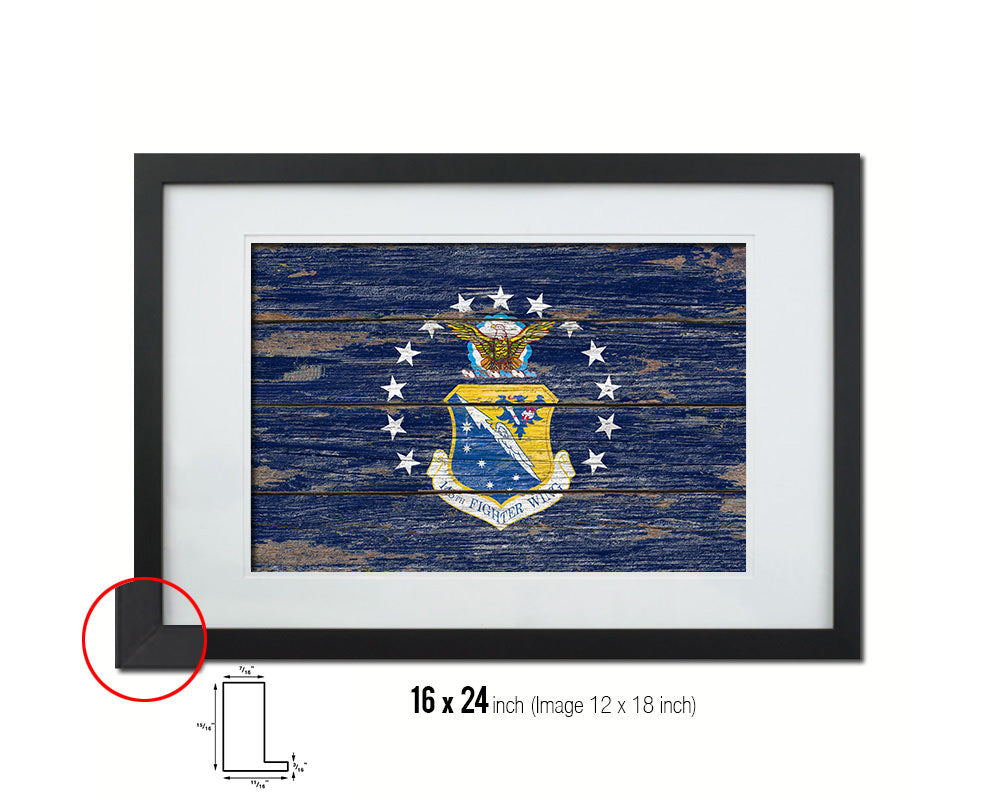 148th Fighter Wing Vintage Emblem Flag Wood Frame Paper Print Wall Art Decor Gifts