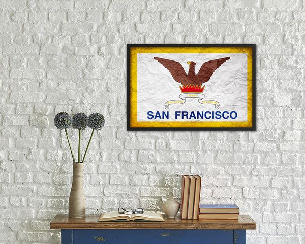 San Francisco City San Francisco State Vintage Flag Wood Framed Prints Decor Wall Art Gifts