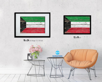 Kuwait Country Wood Rustic National Flag Wood Framed Print Wall Art Decor Gifts