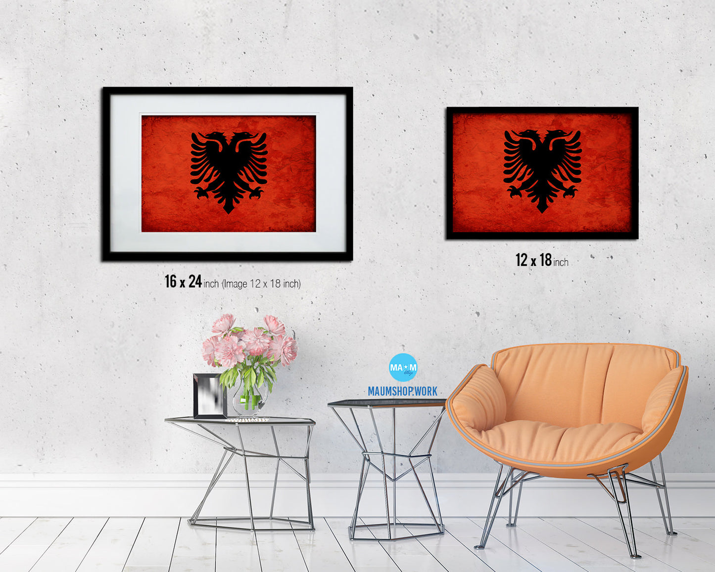 Albania Country Vintage Flag Wood Framed Print Wall Art Decor Gifts