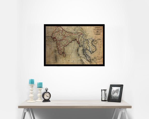 India and Southeast Asia Vietnam Vintage Map Framed Print Art Wall Decor Gifts