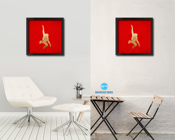 Monkey Chinese Zodiac Character Wood Framed Print Wall Art Decor Gifts, Red