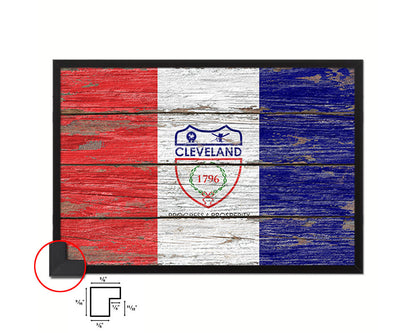 Cleveland City Ohio State Rustic Flag Wood Framed Paper Prints Decor Wall Art Gifts