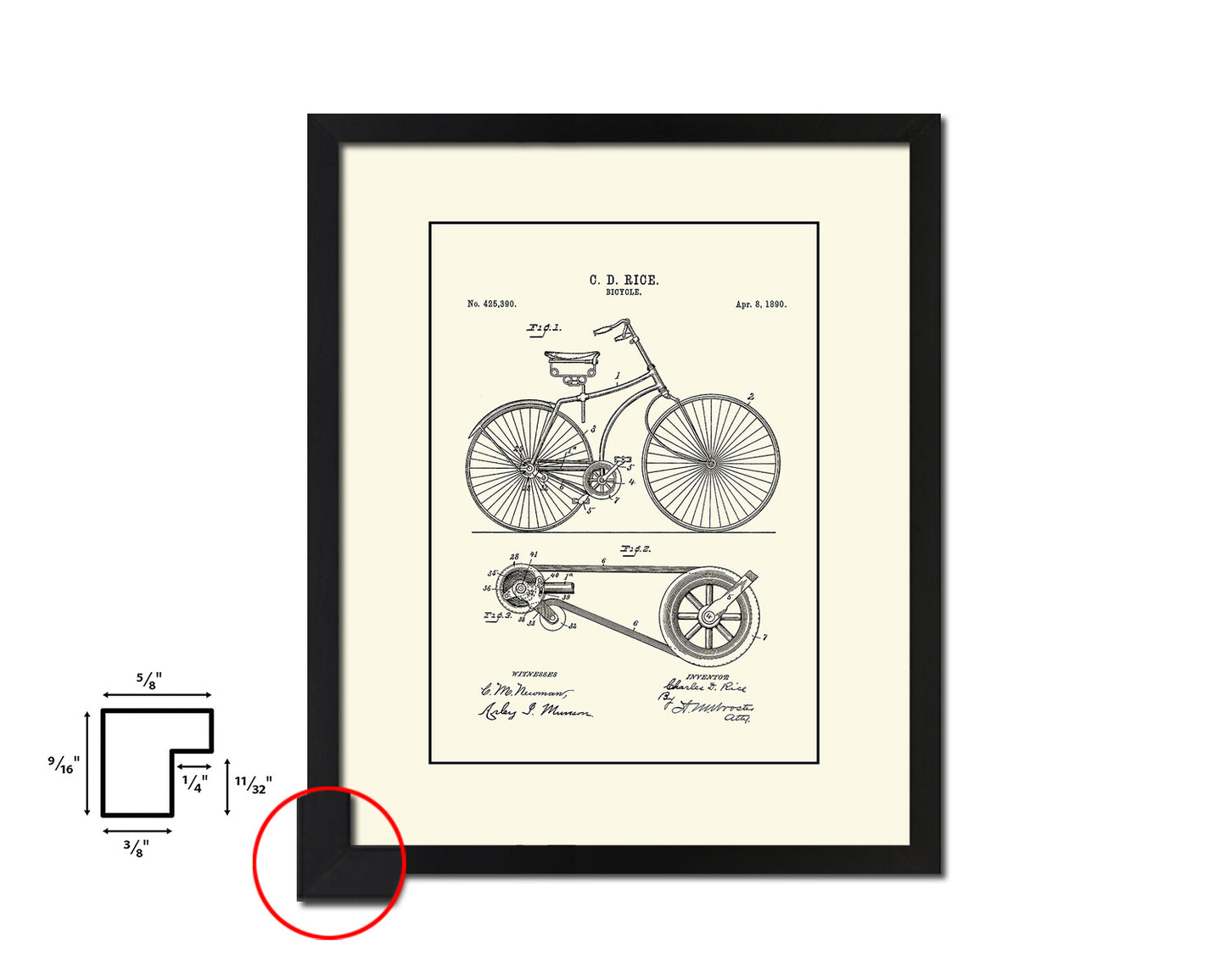 Wheel Bicycle Vintage Patent Artwork Black Frame Print Wall Art Decor Gifts