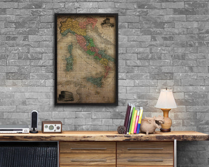 Italy Vintage Map Wood Framed Print Art Wall Decor Gifts