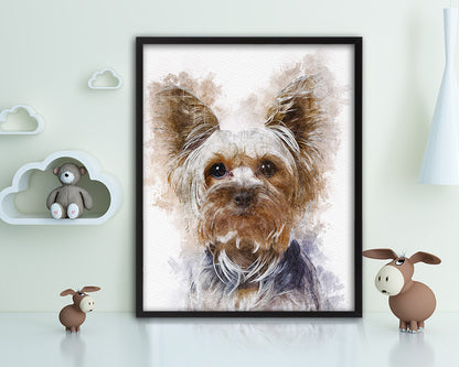 Yorkshire Terrier Dog Puppy Portrait Framed Print Pet Watercolor Wall Decor Art Gifts