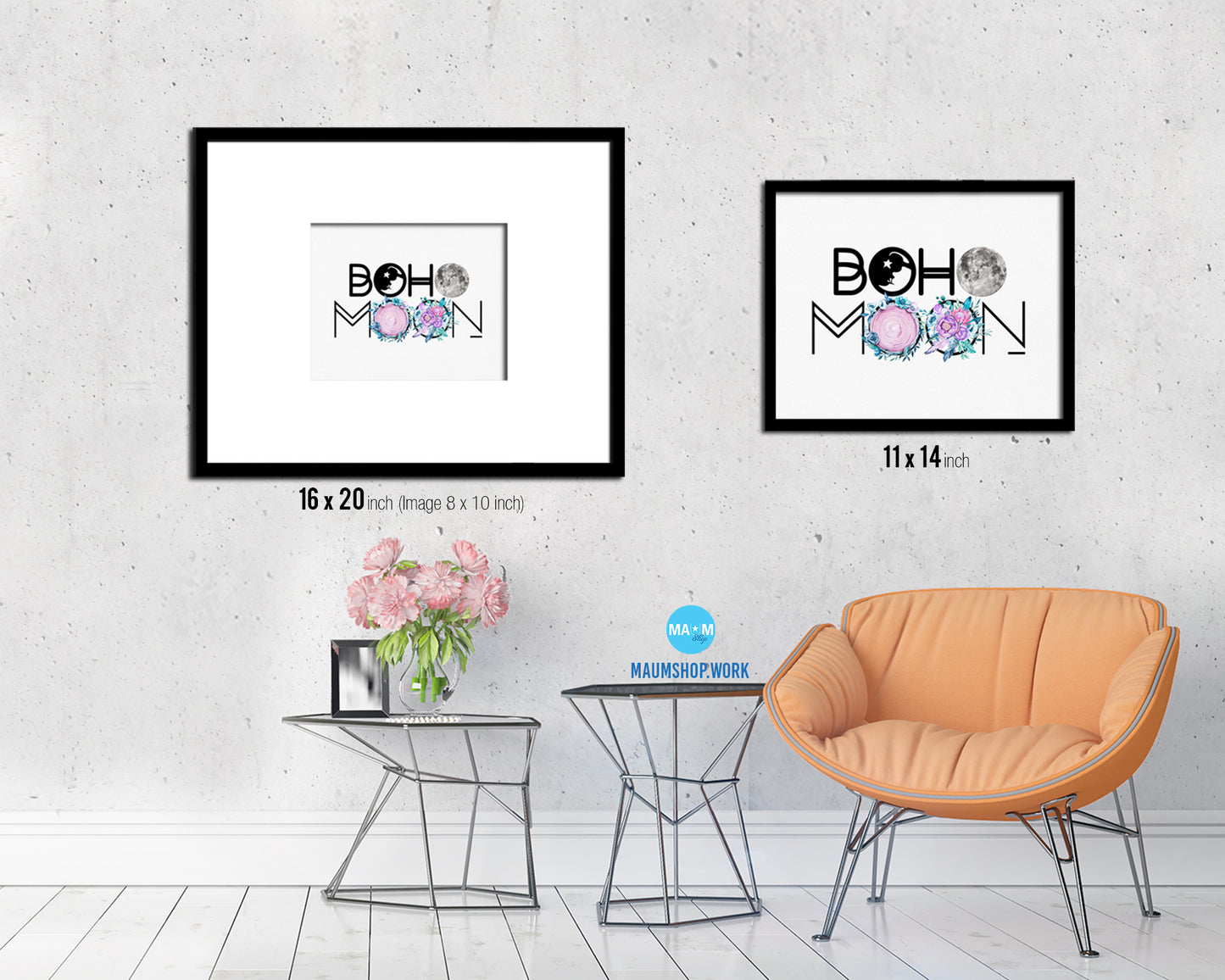 Boho Moon Wood Framed Print Bohemian Girls Room Nursery Wall Art Decor Gifts