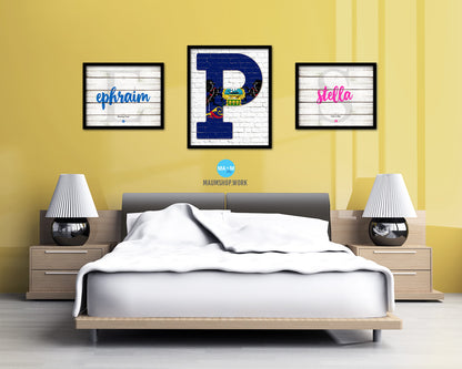 Pennsylvania State Initial Flag Wood Framed Paper Print Decor Wall Art Gifts, Brick