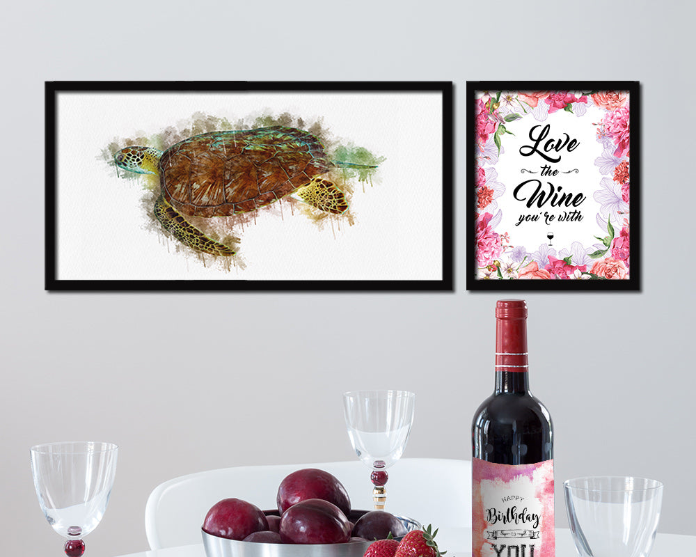 Turtle Fish Art Wood Frame Modern Restaurant Sushi Wall Decor Gifts, 10" x 20"