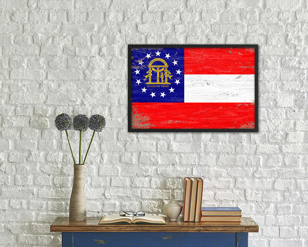 Georgia State Shabby Chic Flag Wood Framed Paper Print  Wall Art Decor Gifts