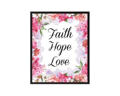 Faith Hope Love Quote Wood Framed Print Home Decor Wall Art Gifts