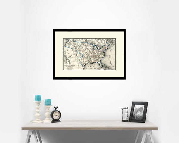 United States Old Map Framed Print Art Wall Decor Gifts