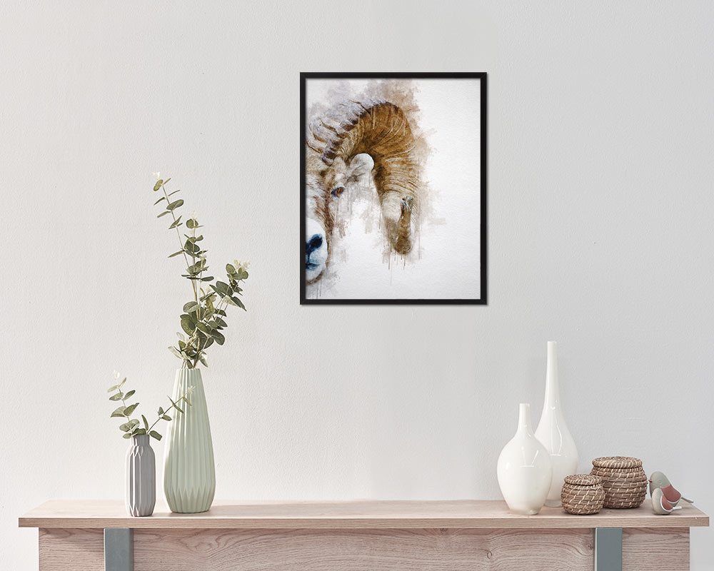 Sheep Ram Big Horn Animal Painting Print Framed Art Home Wall Decor Gifts
