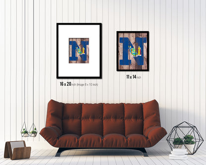 New York State Initial Flag Wood Framed Paper Print Decor Wall Art Gifts, Wood