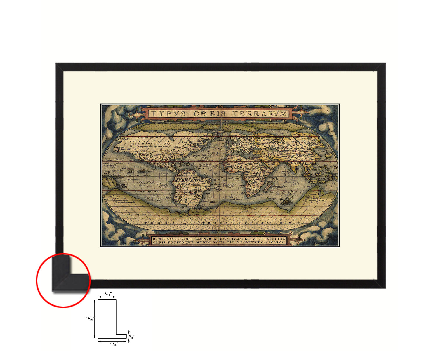 World Ortelius Circa Old Map Framed Print Art Wall Decor Gifts