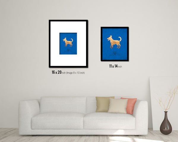 Dog Chinese Zodiac Character Black Framed Art Paper Print Wall Art Decor Gifts, Blue