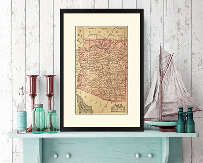 Arizona Circa Old Map Wood Framed Print Art Wall Decor Gifts