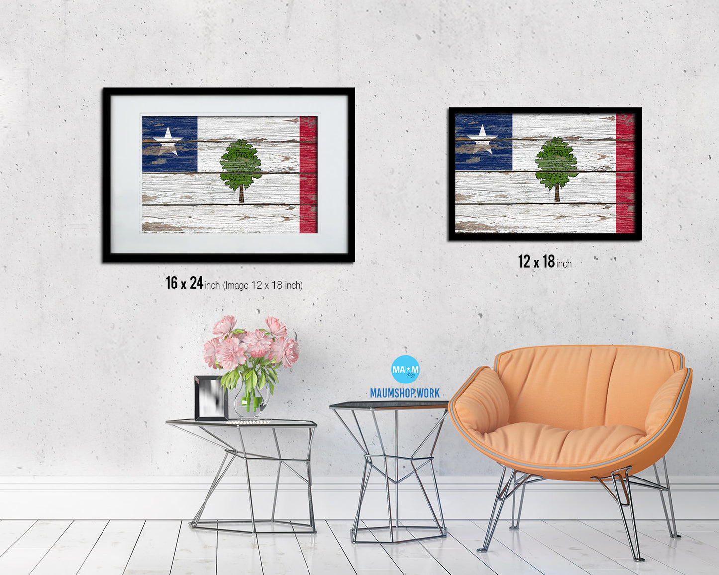 Magnolia City Mississippi State Rustic Flag Wood Framed Paper Prints Decor Wall Art Gifts