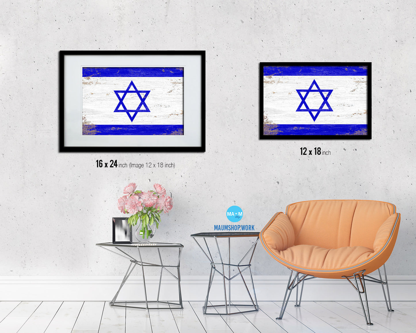 Israel Shabby Chic Country Flag Wood Framed Print Wall Art Decor Gifts