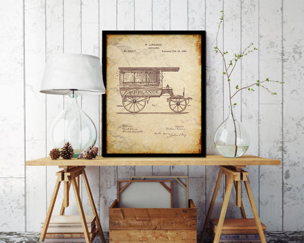 Ambulance Doctor Vintage Patent Artwork Walnut Frame Print Wall Art Decor Gifts