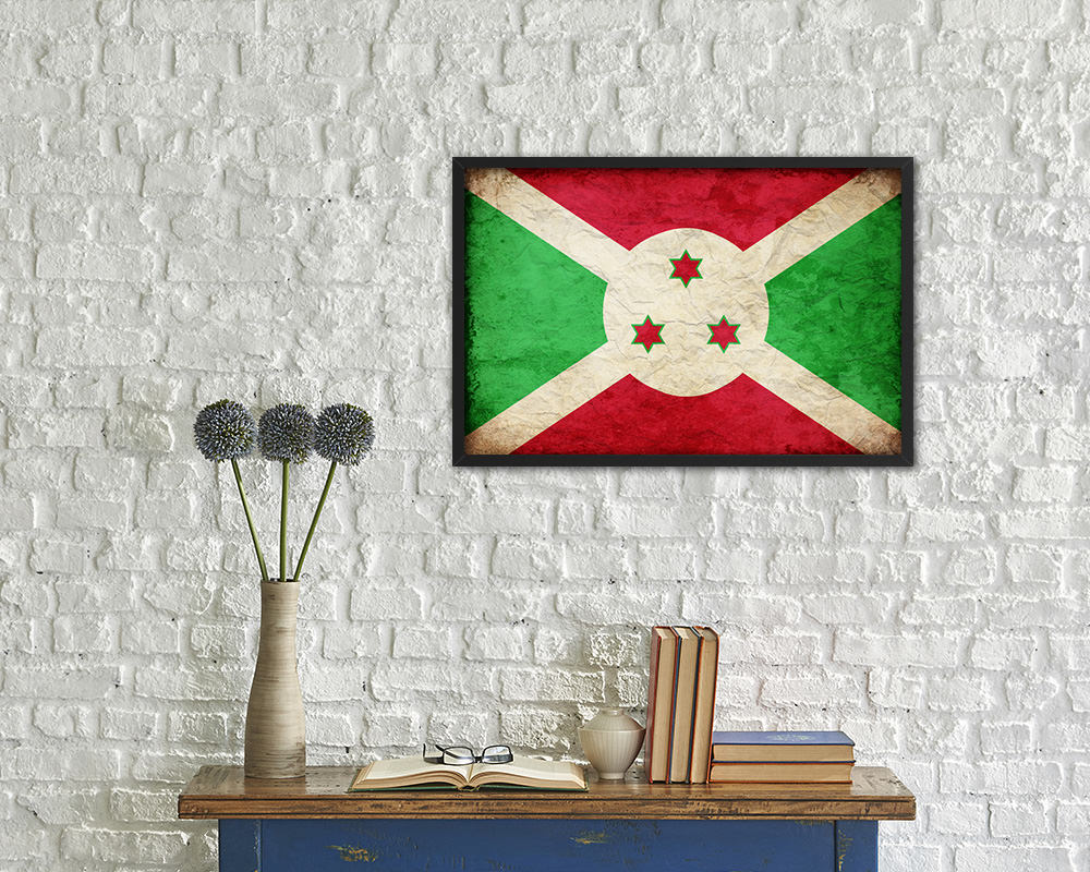Burundi Country Vintage Flag Wood Framed Print Wall Art Decor Gifts