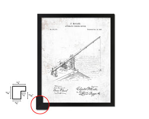 Automatic Fishing Device Fishing Vintage Patent Artwork Black Frame Print Gifts