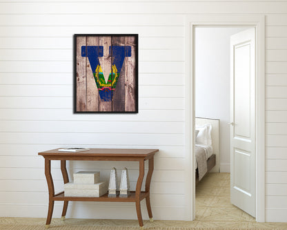 Vermont State Initial Flag Wood Framed Paper Print Decor Wall Art Gifts, Wood